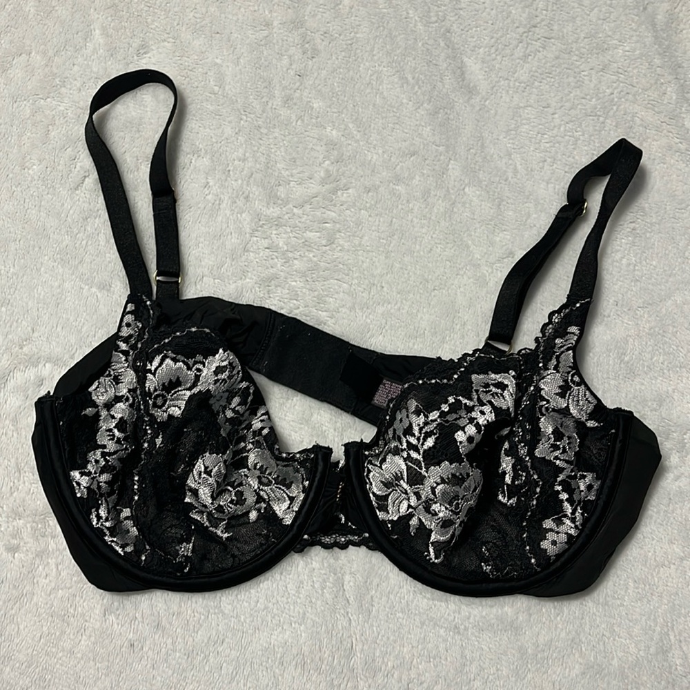 Victoria’s Secret 36C sheer lace floral black bra sexy boudoir neutral
